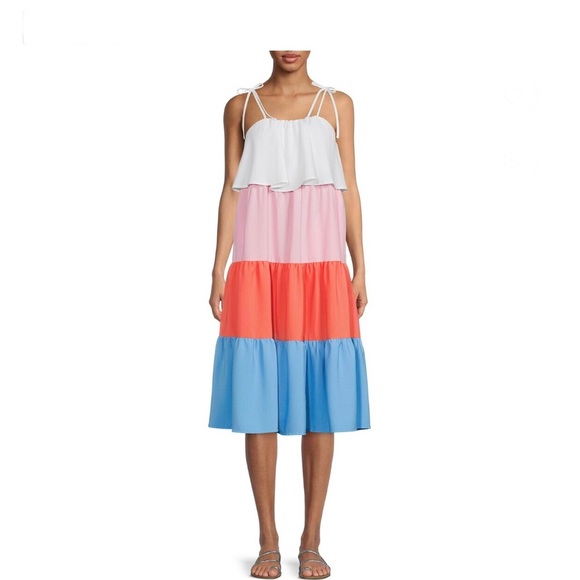 White Colorblock shoulder tie flounce‎ bodice Sleeveless resort dress size XXL - Picture 6 of 6